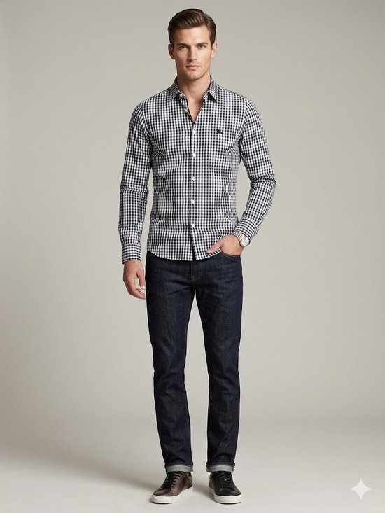 Burberry Other - Burberry Brit Navy & White Gingham Check Button-Down Shirt | Size Medium